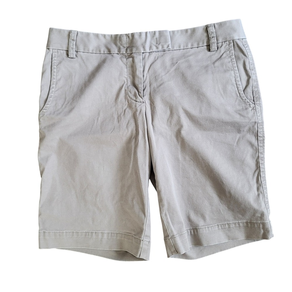 J.Crew Stretch Chino Shorts Womens 6 Khaki Tan Bermuda Cotton Modest Neutral